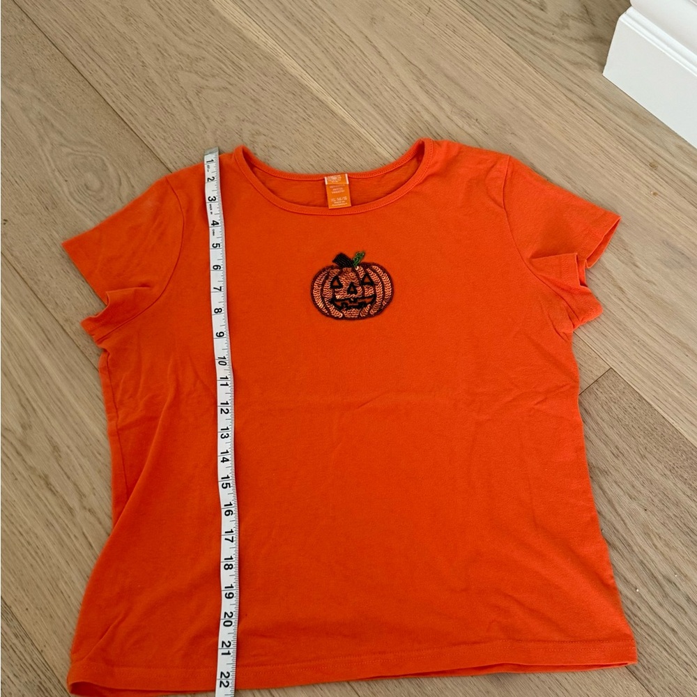 vintage beaded sequined orange pumpkin tee